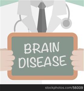 minimalistic illustration of a doctor holding a blackboard with Brain Disease text, eps10 vector