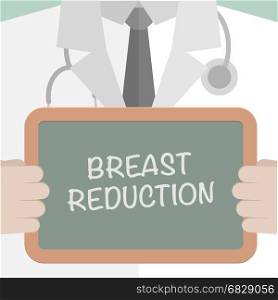 minimalistic illustration of a doctor holding a blackboard with Breast Reduction text, eps10 vector