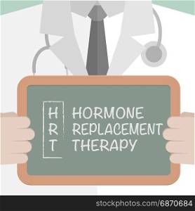 minimalistic illustration of a doctor holding a blackboard with HRT Term explanation, eps10 vector