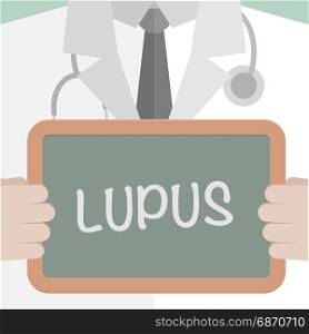 minimalistic illustration of a doctor holding a blackboard with Lupus text, eps10 vector
