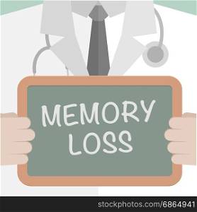 minimalistic illustration of a doctor holding a blackboard with Memory Loss text, eps10 vector