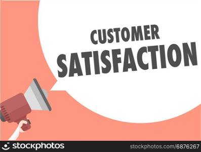 minimalistic illustration of a megaphone with Customer Satisfaction text in a speech bubble, eps10 vector