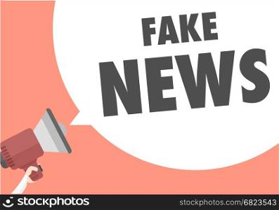 minimalistic illustration of a megaphone with Fake News text in a speech bubble, eps10 vector