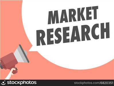 minimalistic illustration of a megaphone with Market Research text in a speech bubble, eps10 vector