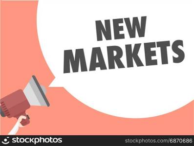 minimalistic illustration of a megaphone with New Markets text in a speech bubble, eps10 vector