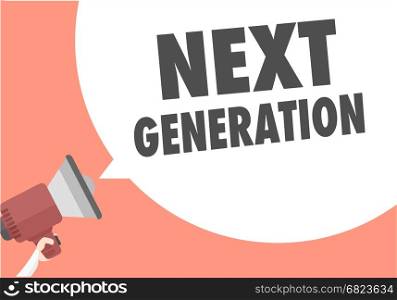minimalistic illustration of a megaphone with next generation text in a speech bubble, eps10 vector