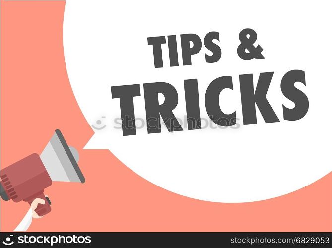 minimalistic illustration of a megaphone with Tips and Tricks text in a speech bubble, eps10 vector