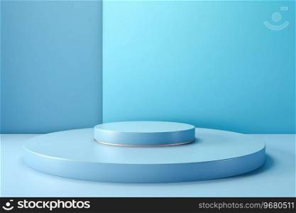 Minimalistic light blue background for product presentation with podiums