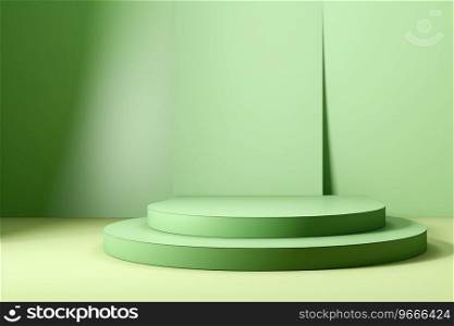 Minimalistic light green background for product presentation with podiums