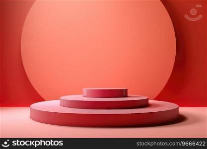 Minimalistic light red background for product presentation with podiums