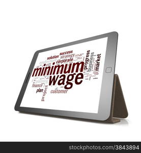 Minimum wage word cloud on tablet image with hi-res rendered artwork that could be used for any graphic design.. Minimum wage word cloud on tablet