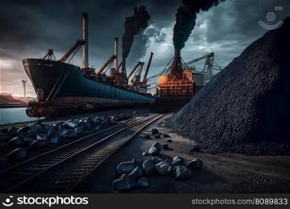 Mining and transportation of coal. Neural≠twork AI≥≠rated art. Mining and transportation of coal. Neural≠twork AI≥≠rated