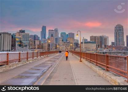 Minneapolis downtown city skyline  cityscape of Minnesota in USA at sunset