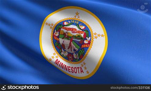 Minnesota state flag in The United States of America, USA, blowing in the wind isolated. Official patriotic abstract design. 3D rendering illustration of waving sign symbol.