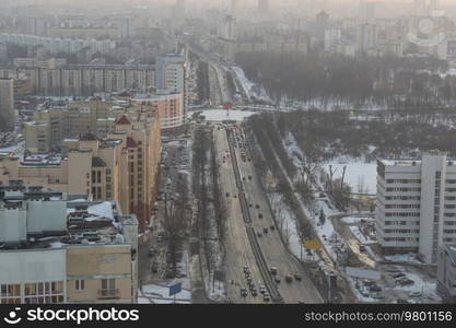 Minsk roofs of houses at sunset. Urban landscape