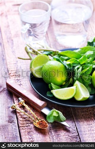 mint and fresh limes on the plate