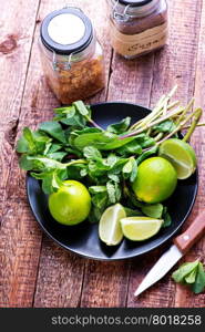 mint and fresh limes on the plate