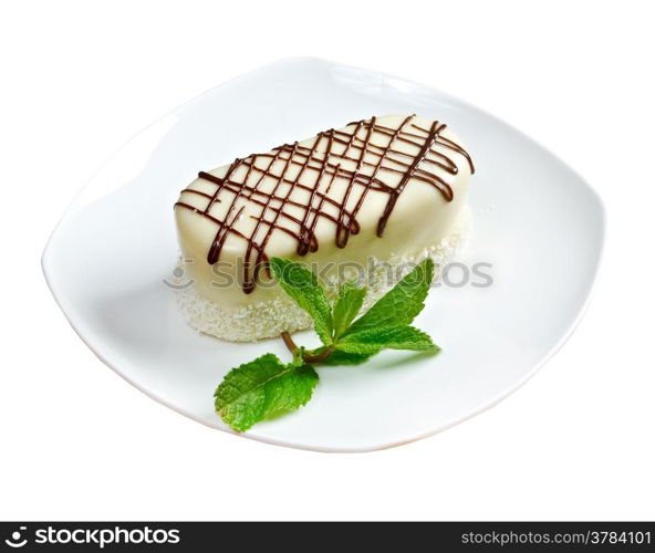 mint cake on a white plate.isolated on white background.