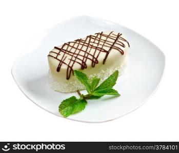 mint cake on a white plate.isolated on white background.