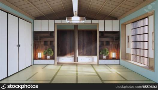 Mint Empty large hall, Asia interior cleaning room zen style. 3D rendering