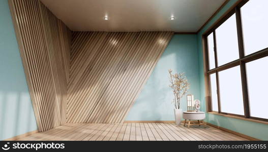 Mint Empty room white on wooden floor interior design.3D rendering