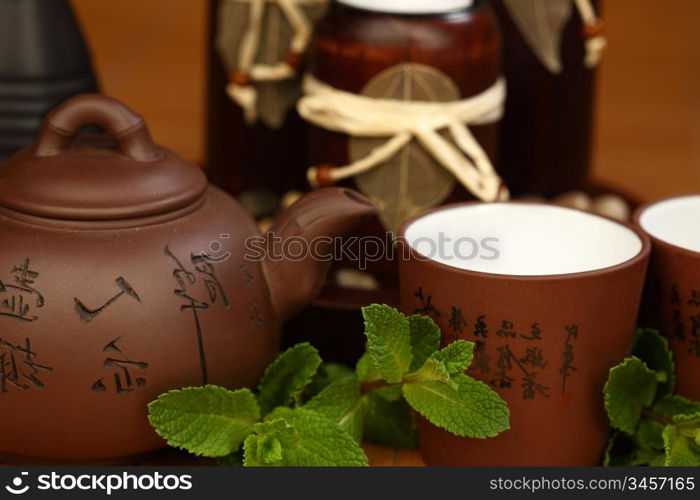 mint tea on china background