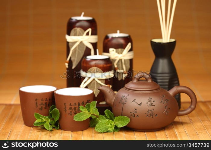 mint tea on china background