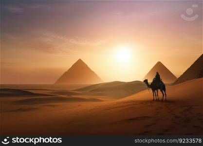 Mirage landscape desert camel trip. Travel nature. Generate AI. Mirage landscape desert camel trip. Generate AI