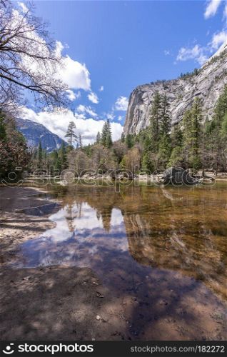 Mirror Lake at Yosemite Valley national Park in California San Francisco USA