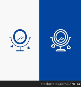 Mirror, Love, Wedding, Heard Line and Glyph Solid icon Blue banner Line and Glyph Solid icon Blue banner