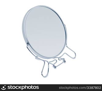 Mirror with shadow. The mirror in an iron frame is isolated on a white background