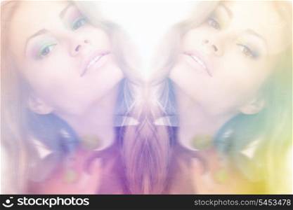 mirrored picture of beautiful woman with long hair
