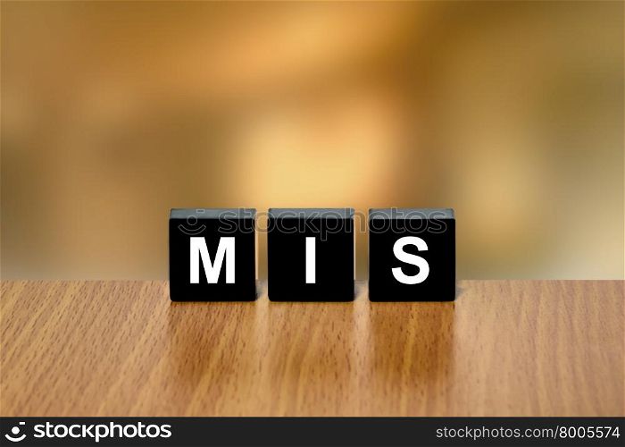MIS or Management Information Systems on black block with blurred background