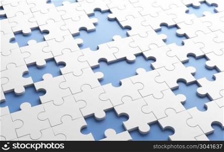 Missing jigsaw puzzle pieces in unfinished work concept. White p. Missing jigsaw puzzle pieces in unfinished work concept. White pattern texture background. 3d illustration. Missing jigsaw puzzle pieces in unfinished work concept. White pattern texture background. 3d illustration