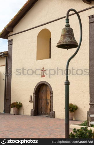 Mission Santa Ines in California exterior on sunny day with clouds