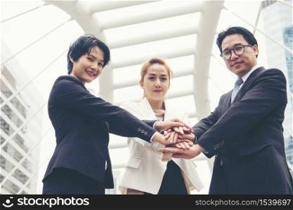 Mission vision business team building identity corporate teamwork industry and workforce. Mission and strategy for business people holding hands together group of leadership. Mission Vision Concept.