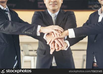 Mission vision business team building identity corporate teamwork industry and workforce. Mission and strategy for business people holding hands together group of leadership. Mission Vision Concept.