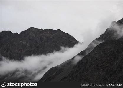 mist flow over mountain after the rain in Ladakh, India