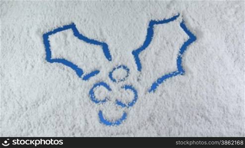 Mistletoe drawn on snow background with matte