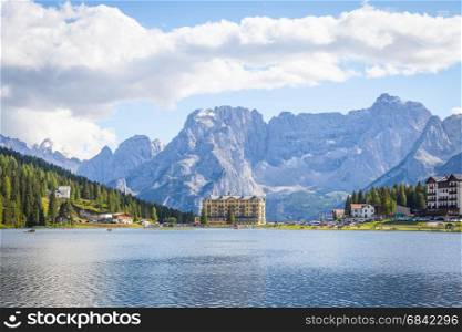 Misurina Lake in Dolomiti Region, North East of Italy, during a wonderful sunny day in summer