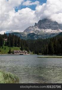 Misurina Lake in Summer Time: Italian Dolomites Alps Scenery
