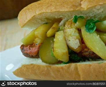 Mitraillette type of sandwich which is a Belgian dish