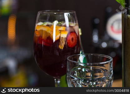 mix alcohol cocktail in glass on bar for party