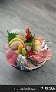 Mix fish sashimi japanese food on the wooden table