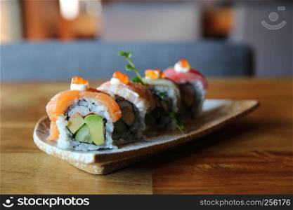 Mix maki sushi roll japanese food