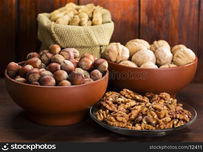 mix nuts on wooden table