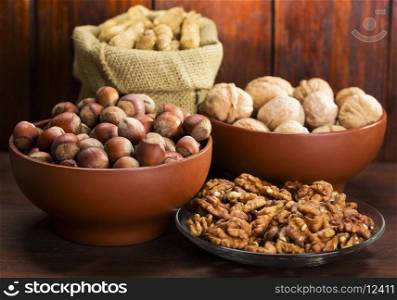 mix nuts on wooden table