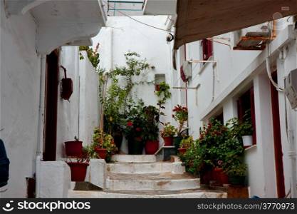 Mix of ancient Greek and Turkish architecture in Skopelos city,Greece