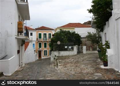 Mix of ancient Greek and Turkish architecture in Skopelos town,Greece