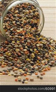 Mix of different types and colorful lentils